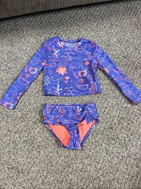 🍀6/$20 Cat & Jack Purple Long-Sleeve Rash Guard Two-Piece Swim Set